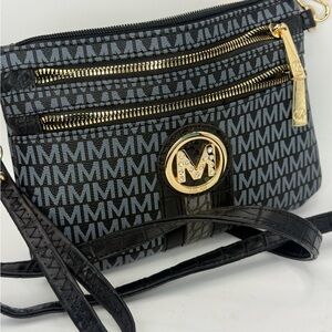 MKF Mia K Farrow Signature Milan Monogram Crossbody Purse Bag Black & Gray